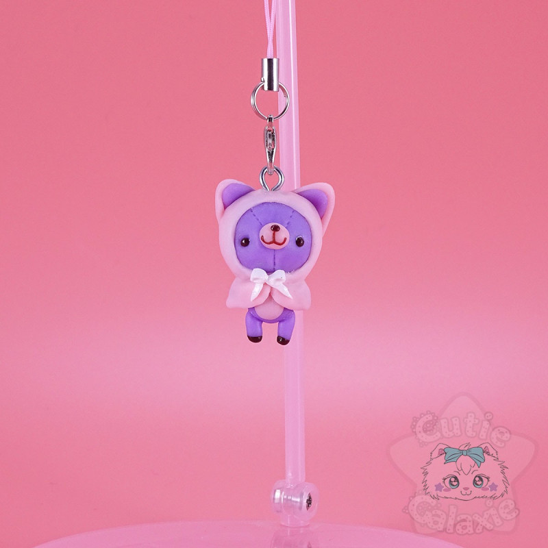Strap Mignon Pate Polymère Ourson Capuchon Kawaii